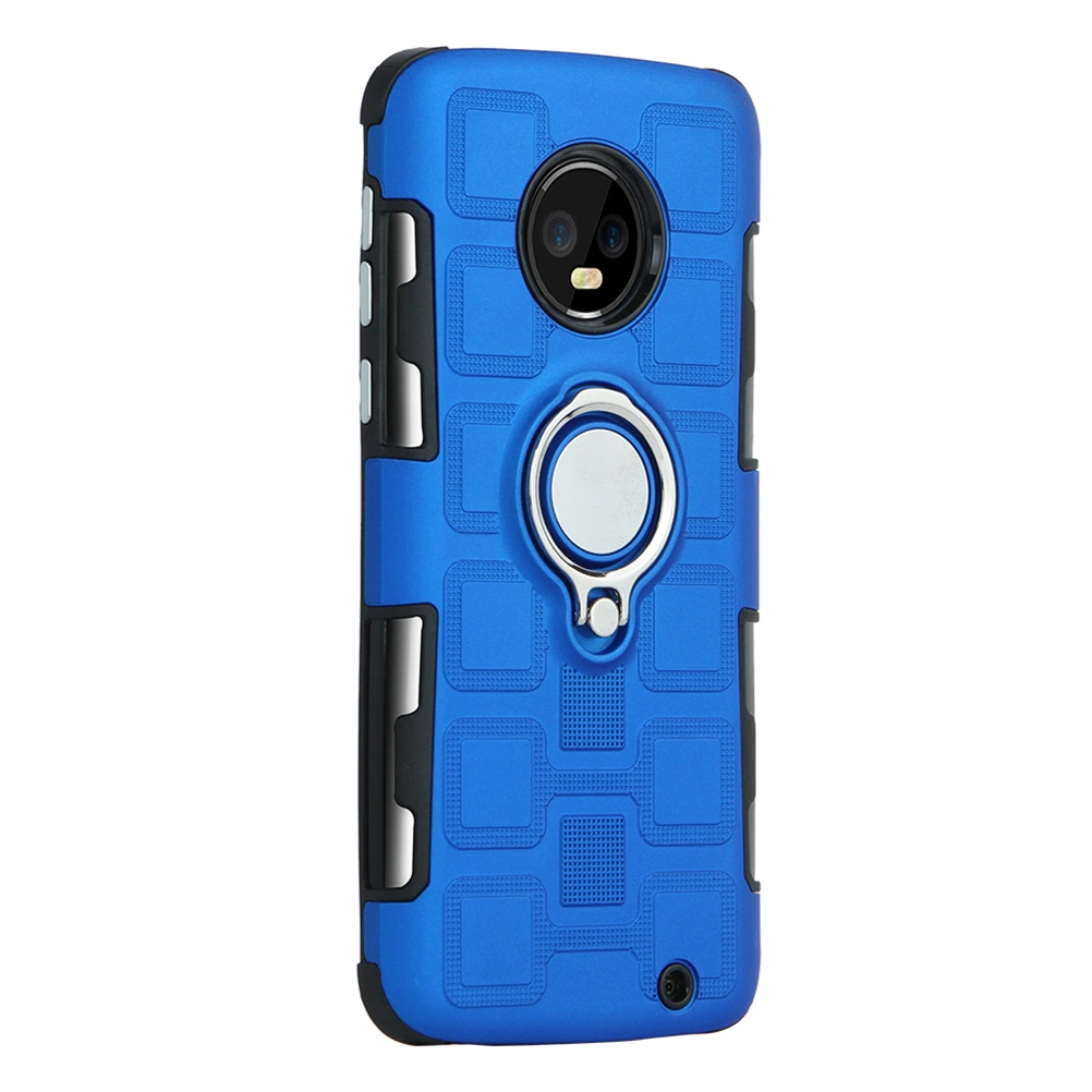 Hard Phone Case Magnetic Car Mounting Phone Cover with Finger Ring Holder Shockproof Phone Shell for Moto G6 Plus (Blue)