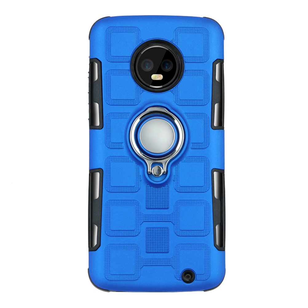 Hard Phone Case Magnetic Car Mounting Phone Cover with Finger Ring Holder Shockproof Phone Shell for Moto G6 Plus (Blue)