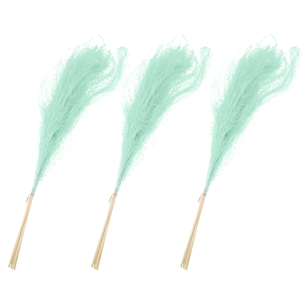 3Pcs Pastoral Style Dried Reed Bouquet Creative Dried Flowers Bunch for Home Office Wedding Decor (Light Blue)