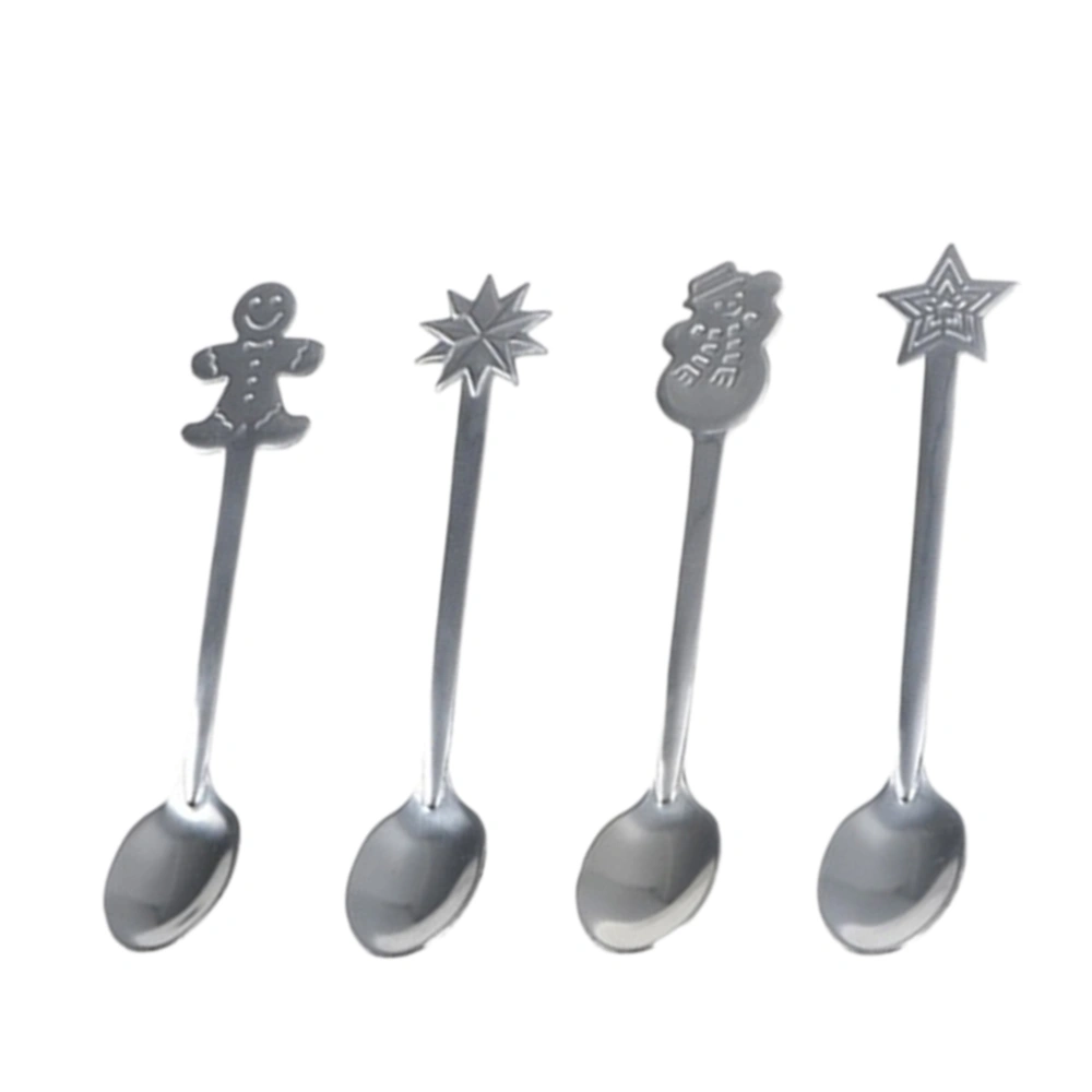 4pcs Xmas Stainless Steel Spoon Christmas Cartoon Tableware Coffee Spoon Mixing Spoon with Box (Random Pattern)