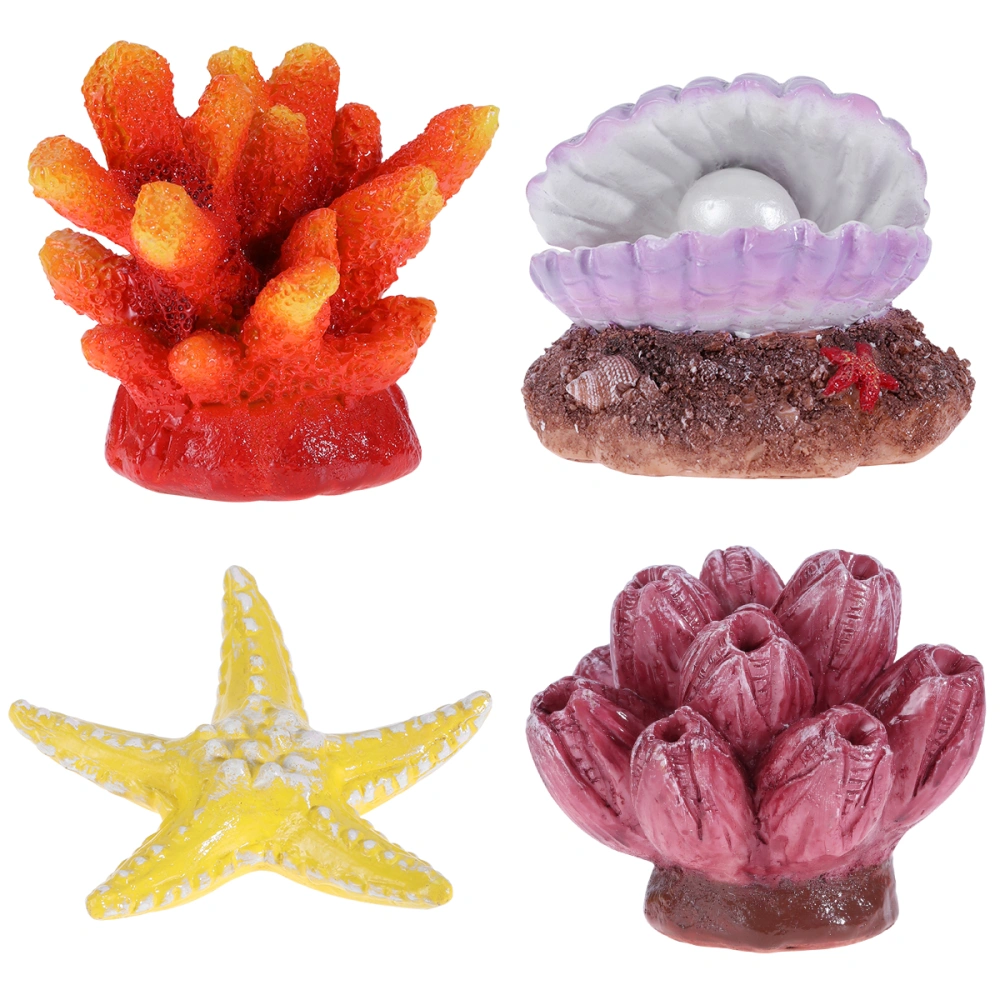 UEETEK 4Pcs Multicolor Aquarium Decor Artificial Sea Star Fake Coral Hiding Ornament for Fish Tank Decoration