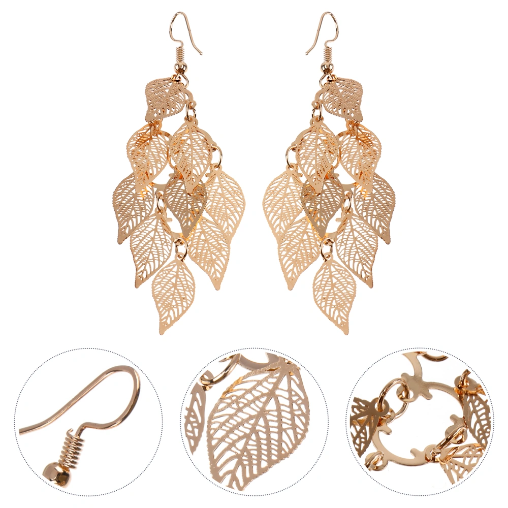 1 Pair Stylish Hollow-out Leaves Earrings Creative Multi-layer Leaves Ear Rings