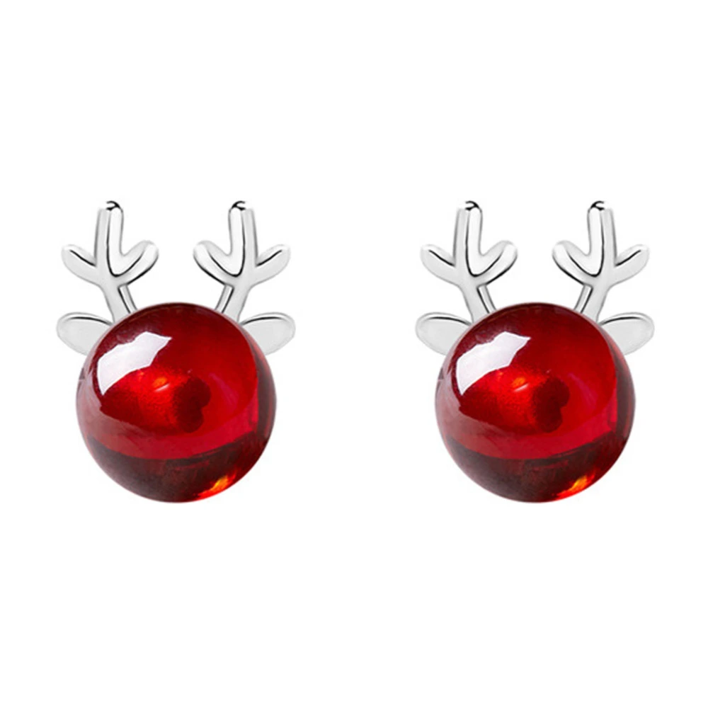 1Pair Lovely Elk Shape Ear Stud Women Christmas Simple Ear Jewelries (Red)