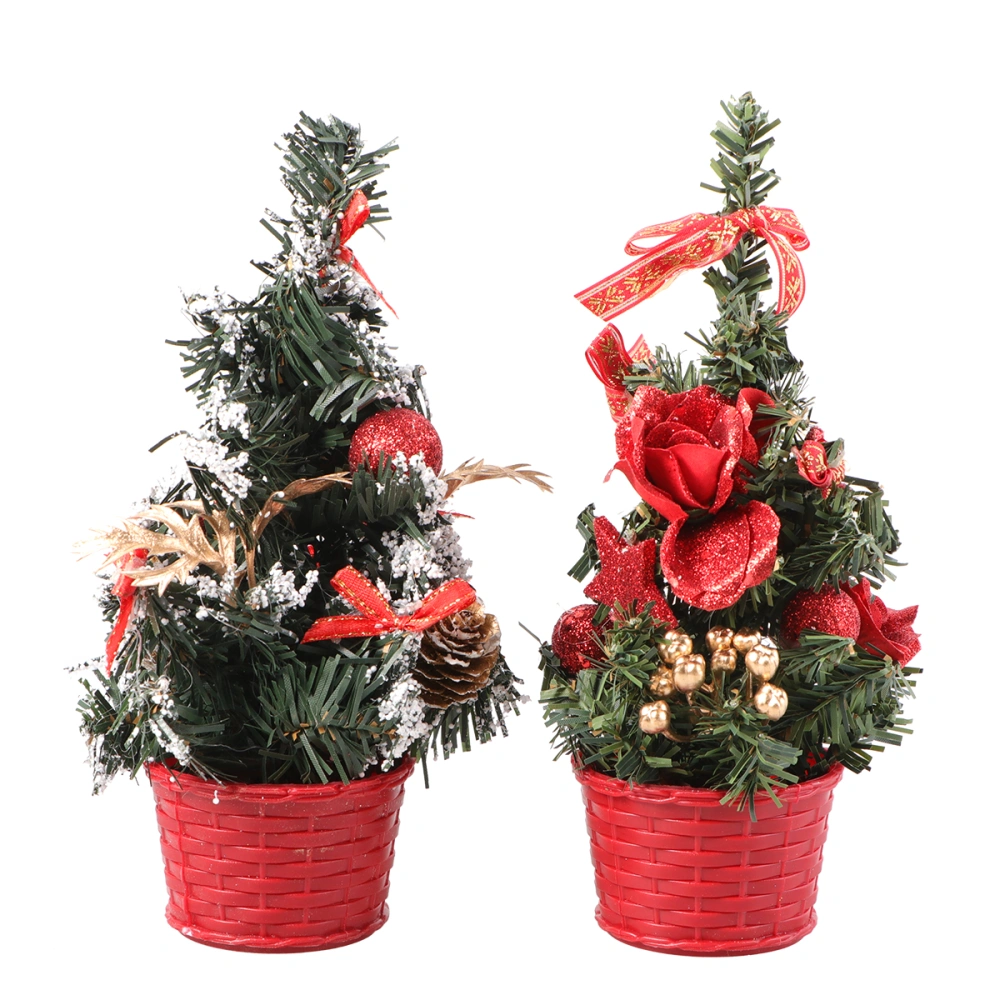 2pcs Miniature Artificial Xmas Tree Decor Christmas Tree Model Gifts for Decoration (20cm Red B and Red A)