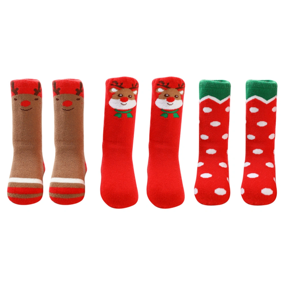 3 Pairs Baby Cotton Socks Thicken Baby Warm Stockings Christmas Infant Stockings