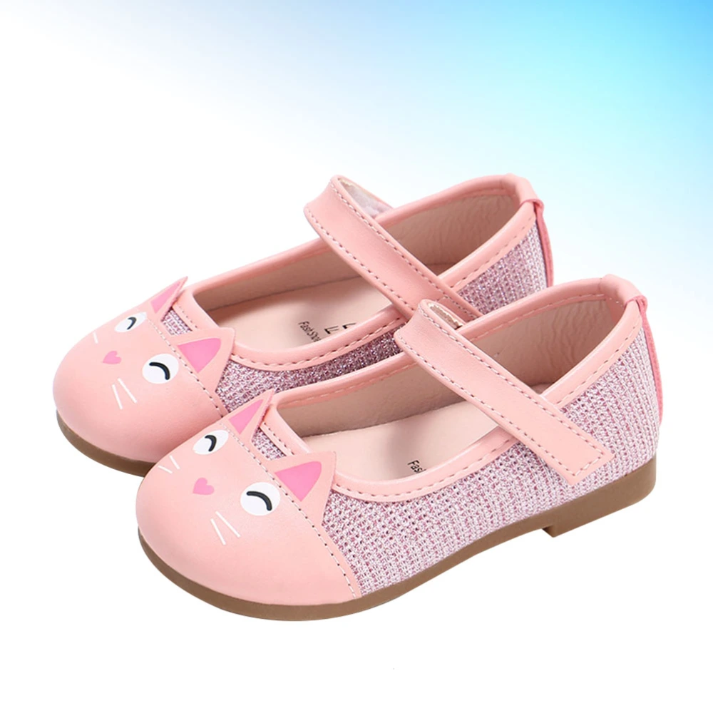 1 Pair Cat Design Leather Children Shoes Breathable Toddler Shoes Shoes Leisure Shoes for Baby Girls (Pink-Size 28)