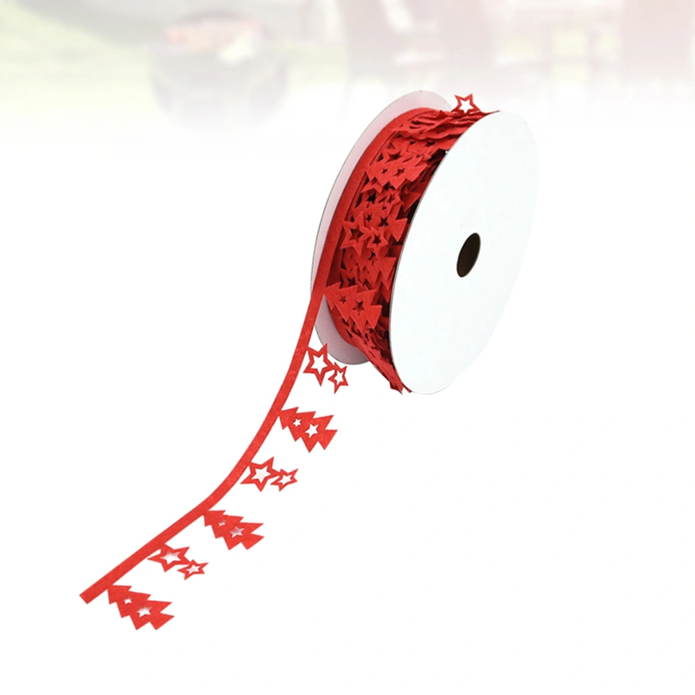 Christmas Printing Ribbon Non-woven Red Christmas Tree Five-pointed Star Shape Xmas Tree Decoration Band for DIY Crafts (3.5cm Red 10m for One Roll)