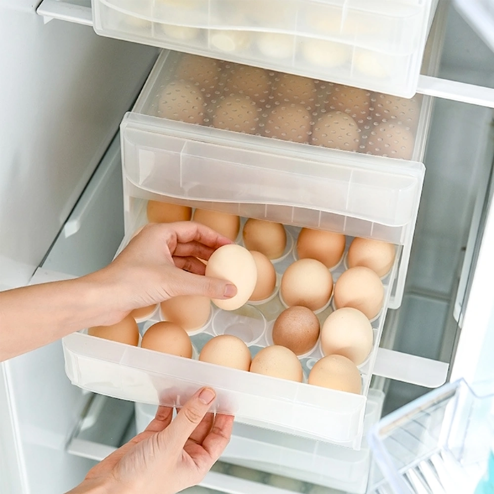 Double Layer Eggs Tray Plastic Refrigerator Egg Storage Box Dispenser Container