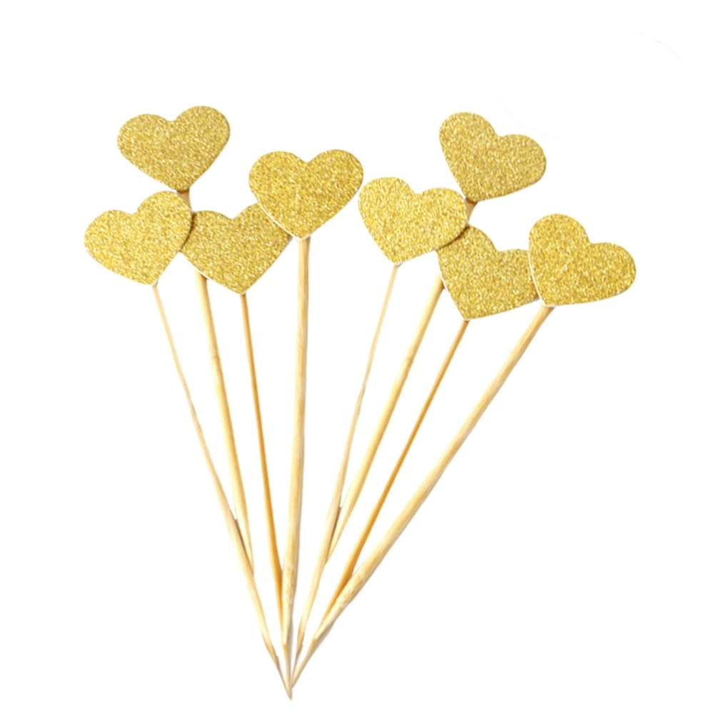 50 Pcs Glitter Paper Heart Shape Cake Cupcake Toppers Cake Picks for Kids Birthday Party Decoration(Golden)