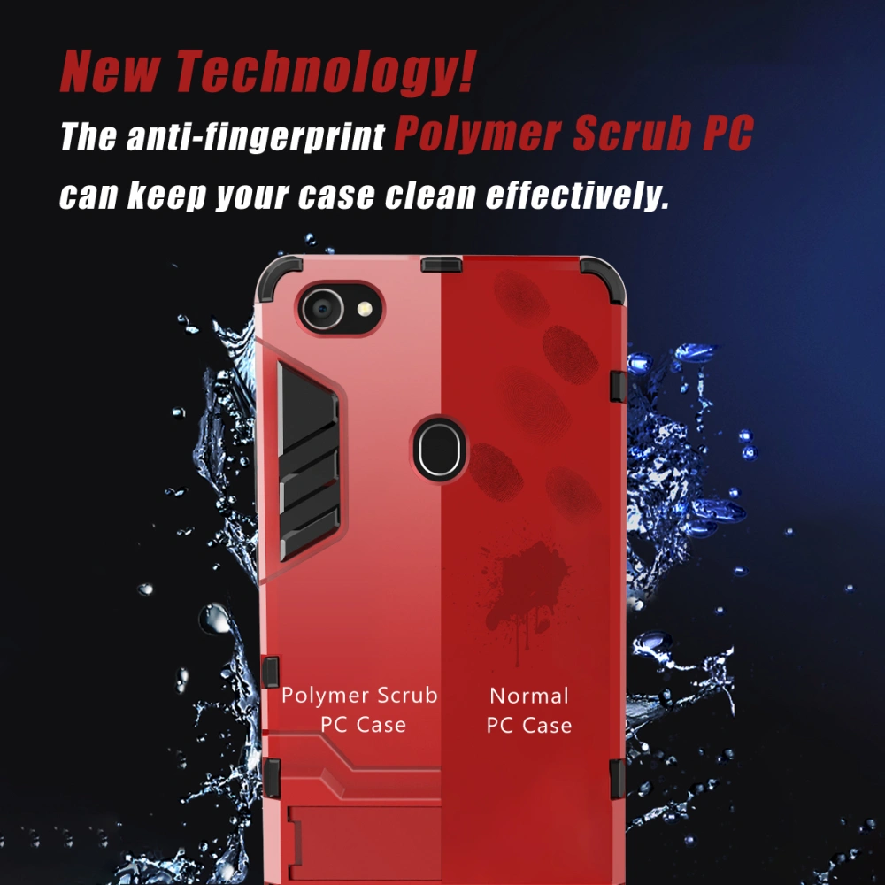 Hard Kickstand Phone Case High Impact Heavy Duty Shockproof Rugged Protective Back Cover for OPPO F7/A3 (Red)