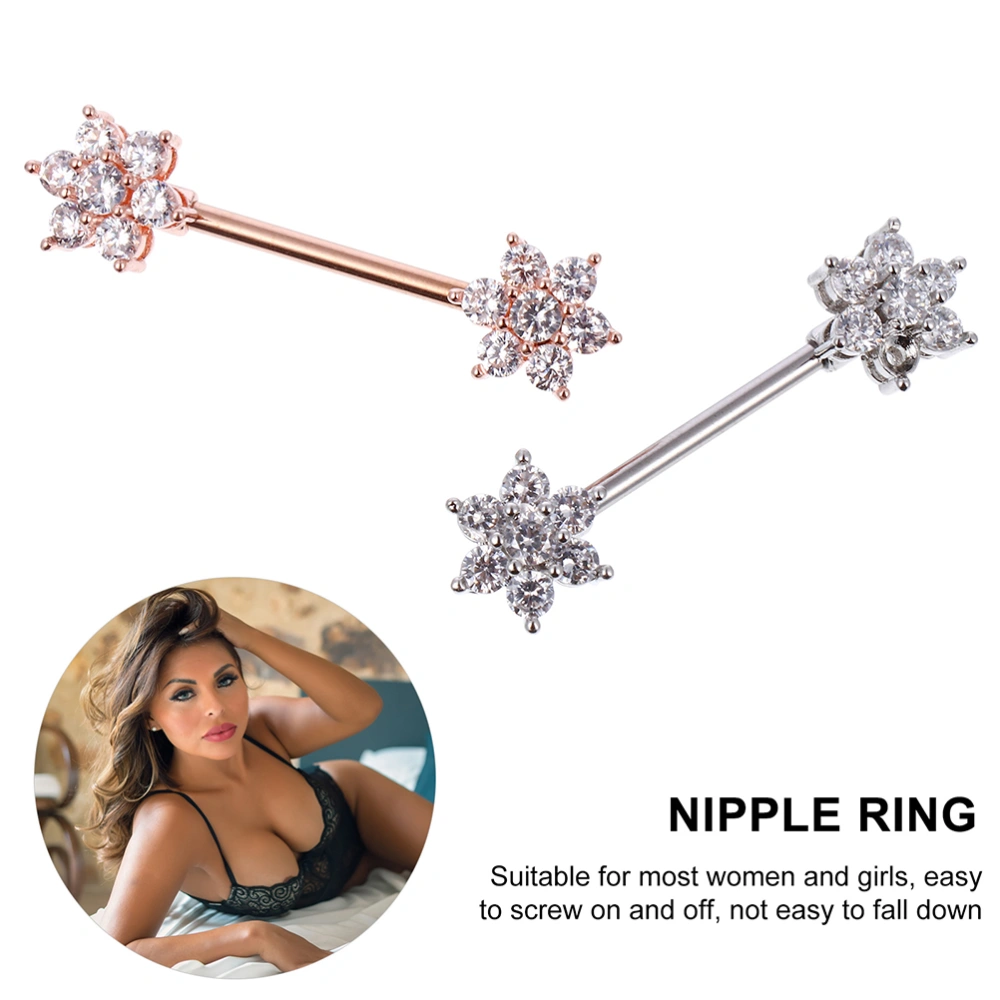 4pcs Fashionable Flower Nipples Ring Papilla Studs Barbell Body Piercing Jewelry