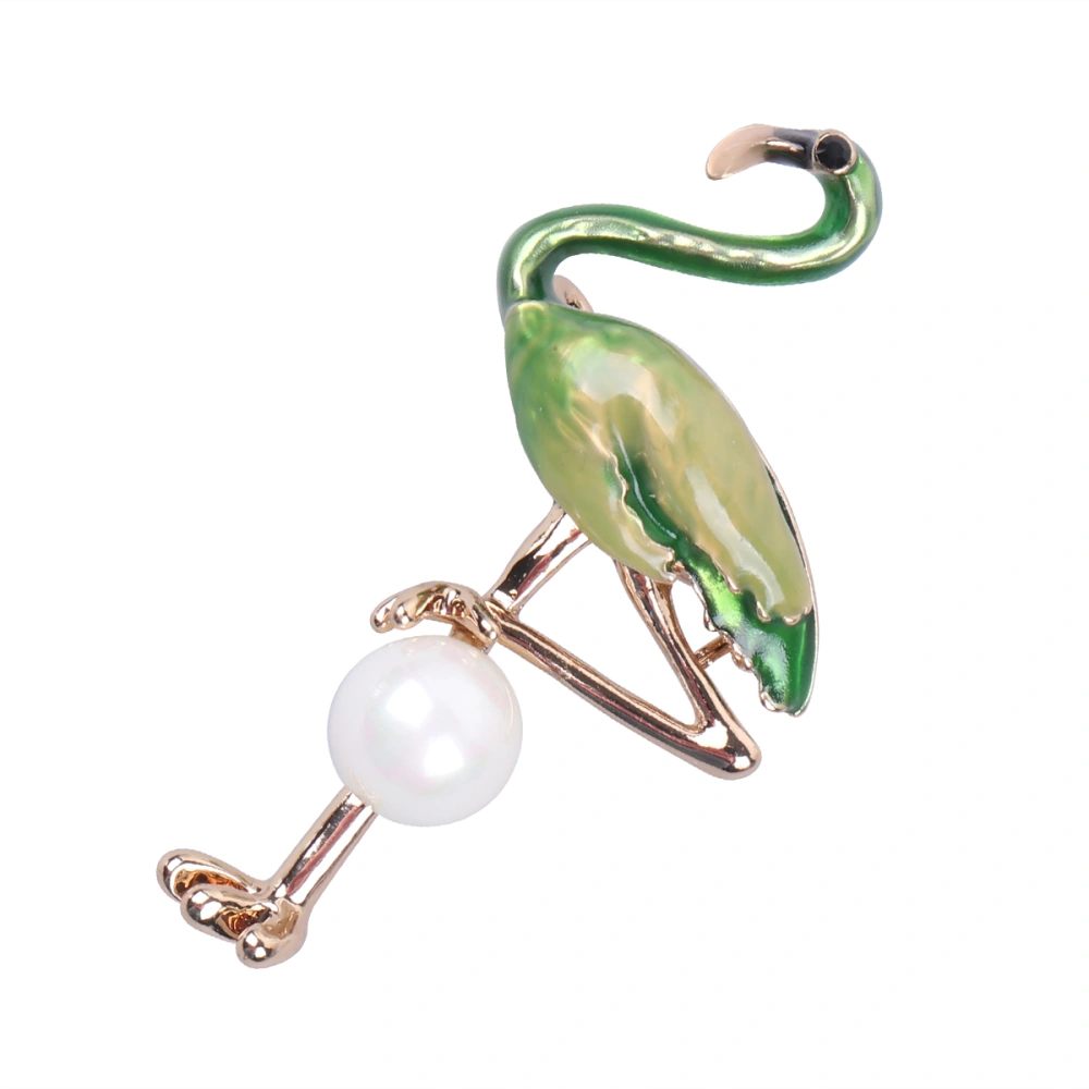 Green Flamingo Pearl Breastpin Delicate Lapel Alloy Brooch Dress Up Supplies Accessary Gift Girl Decor