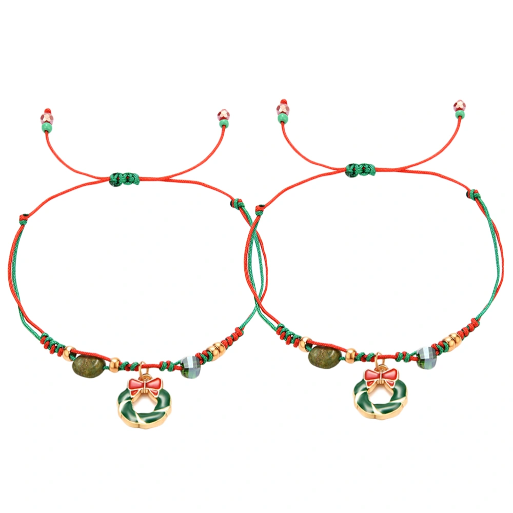 2PCS Christmas Handmade Woven Bracelet Alloy Garland Charm Chain Bangle Set for Women Decoration