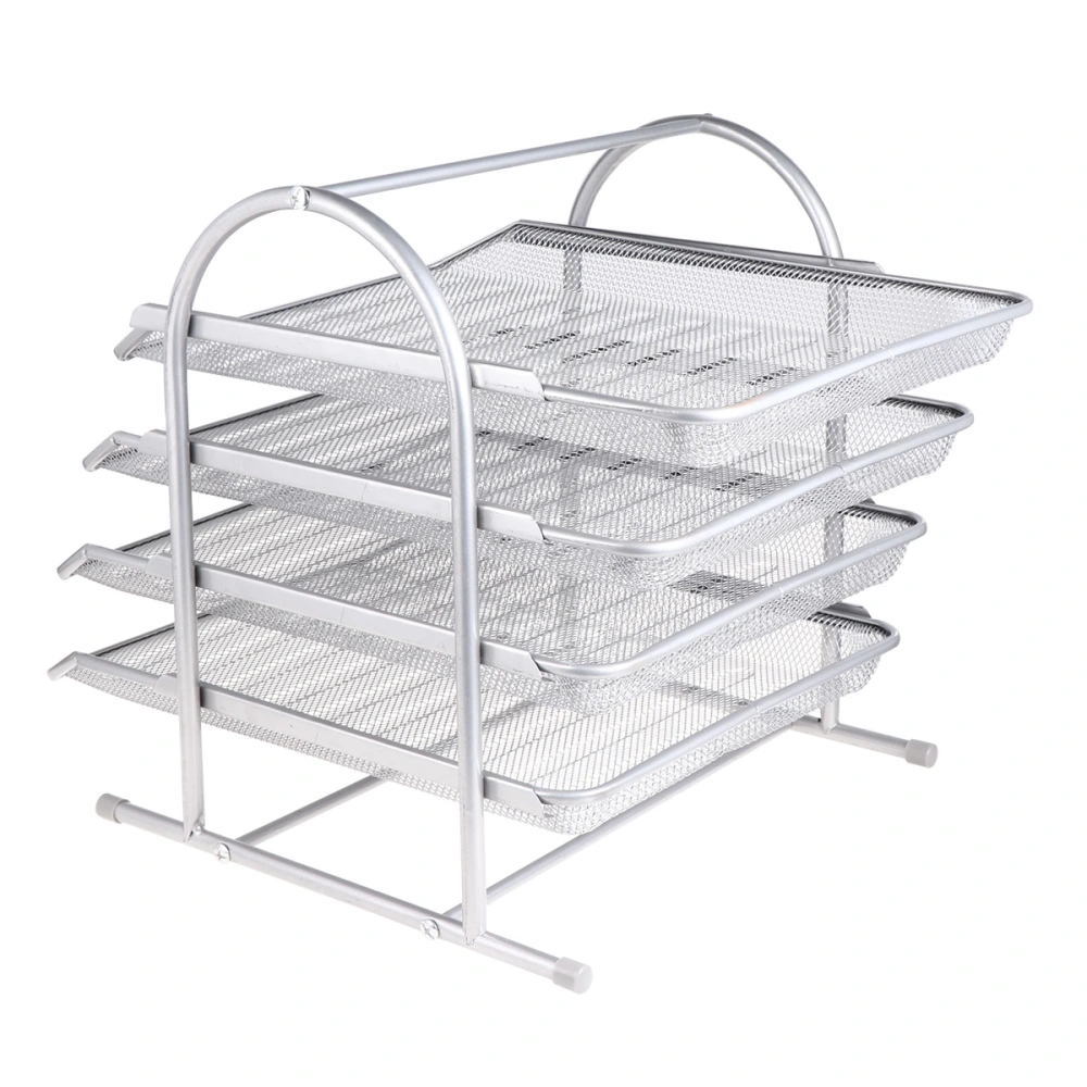 1Pc 4 Layer File Document Stand Rack Desktop Storage Rack File Holder Organizer Office Supplies for Home School(Silver)