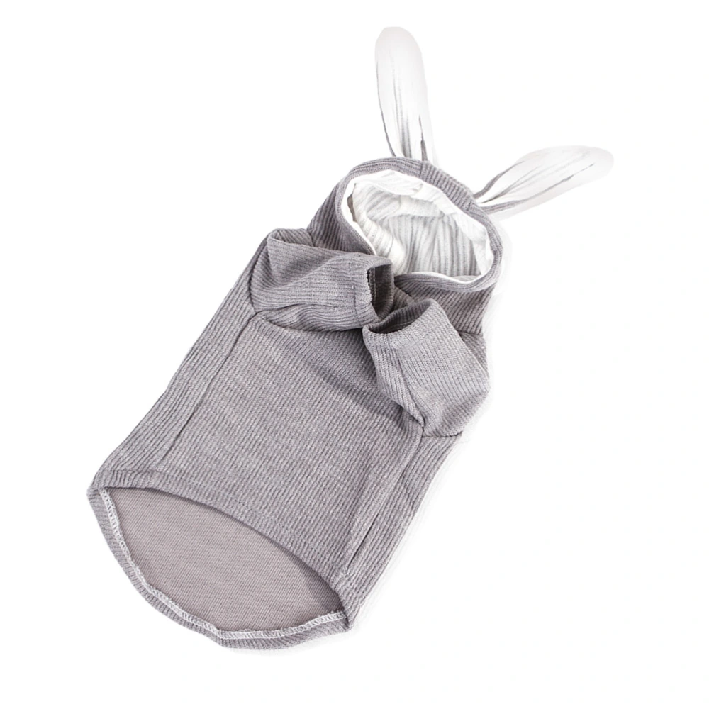 Rabbit Ear Hoodie Pet Clothes with Hat Adorable Knitted Costume for Puppy Dog Cat (Grey Size M)