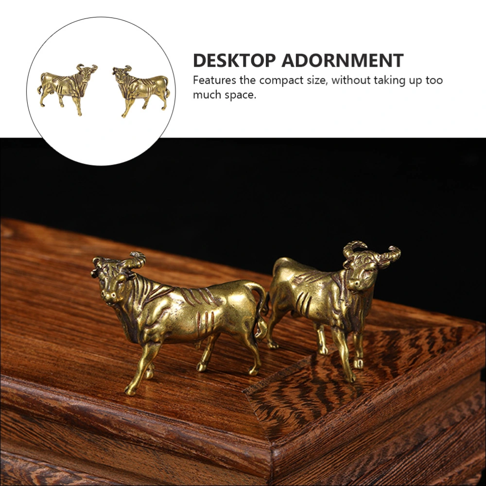 2pcs Brass Cow Adornment Brass Craft Decor Cow Desktop Adornment Delicate Decor