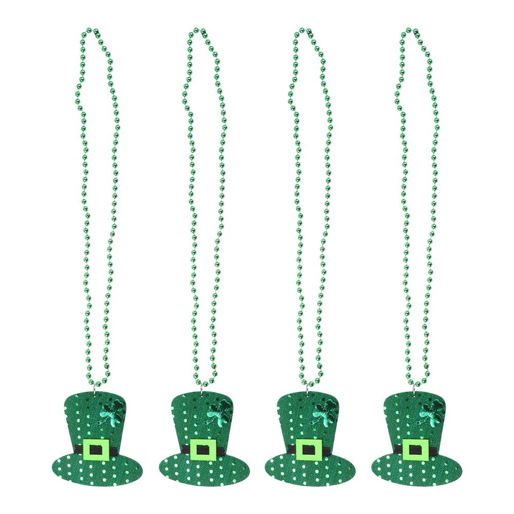 4pcs Clover Beads Chain Saint Patrick's Day Necklace for Friends Family (Green Sequins Hat)