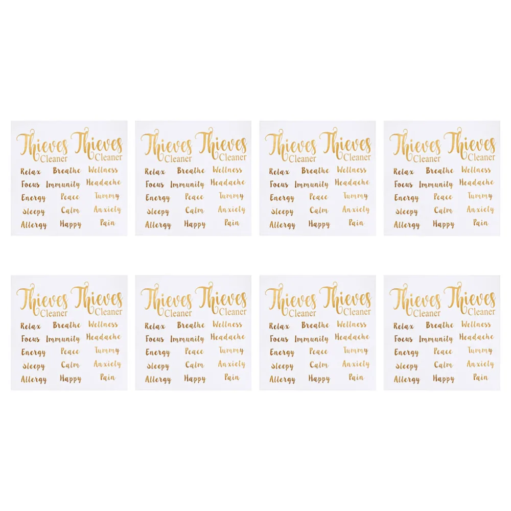 8 Sheets Essential Oil Labels Stickers Gold Letter Labels Roller Bottles Sticker