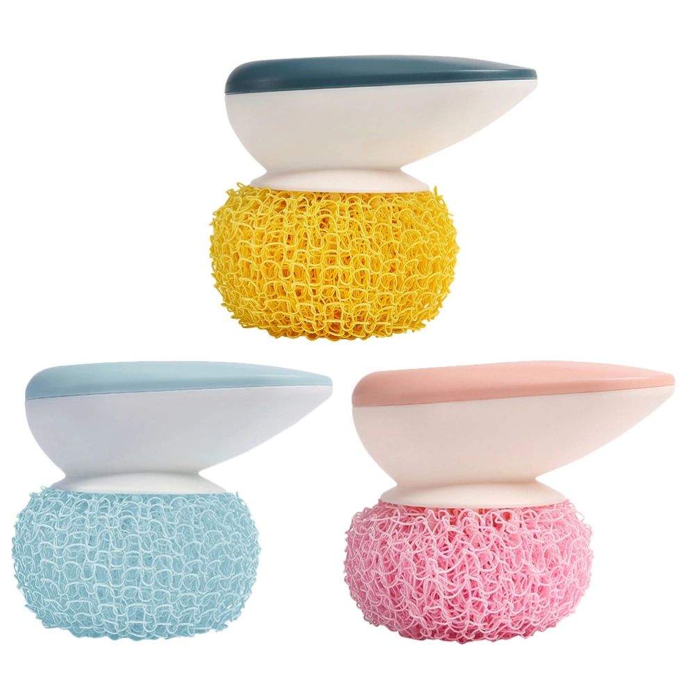 3PCS Scouring Ball with Handle Household Kitchen Dishes Cleaning Balls