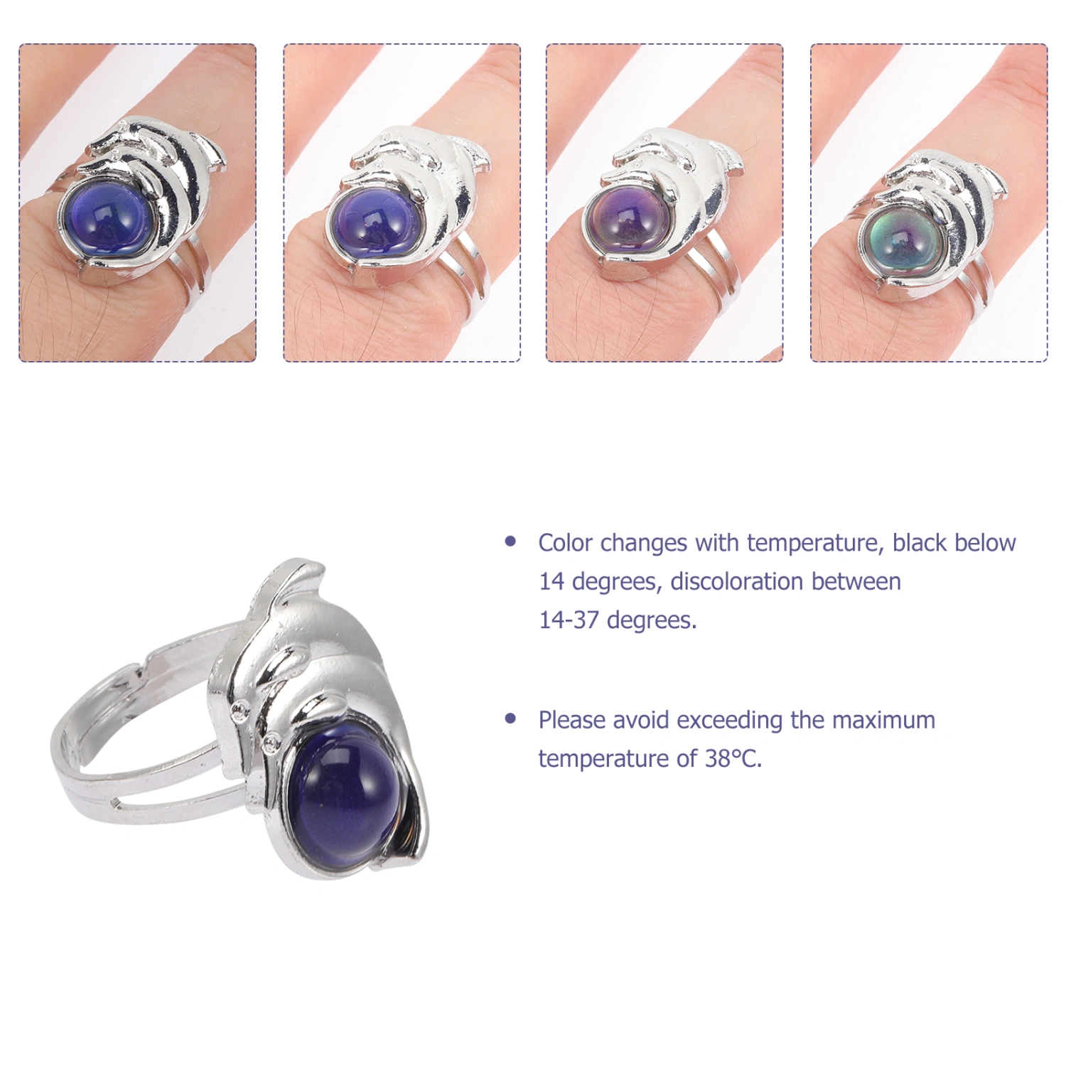 Animal Dolphin Ring Color Change Mood Ring Adjustable Open Ring for Women Men