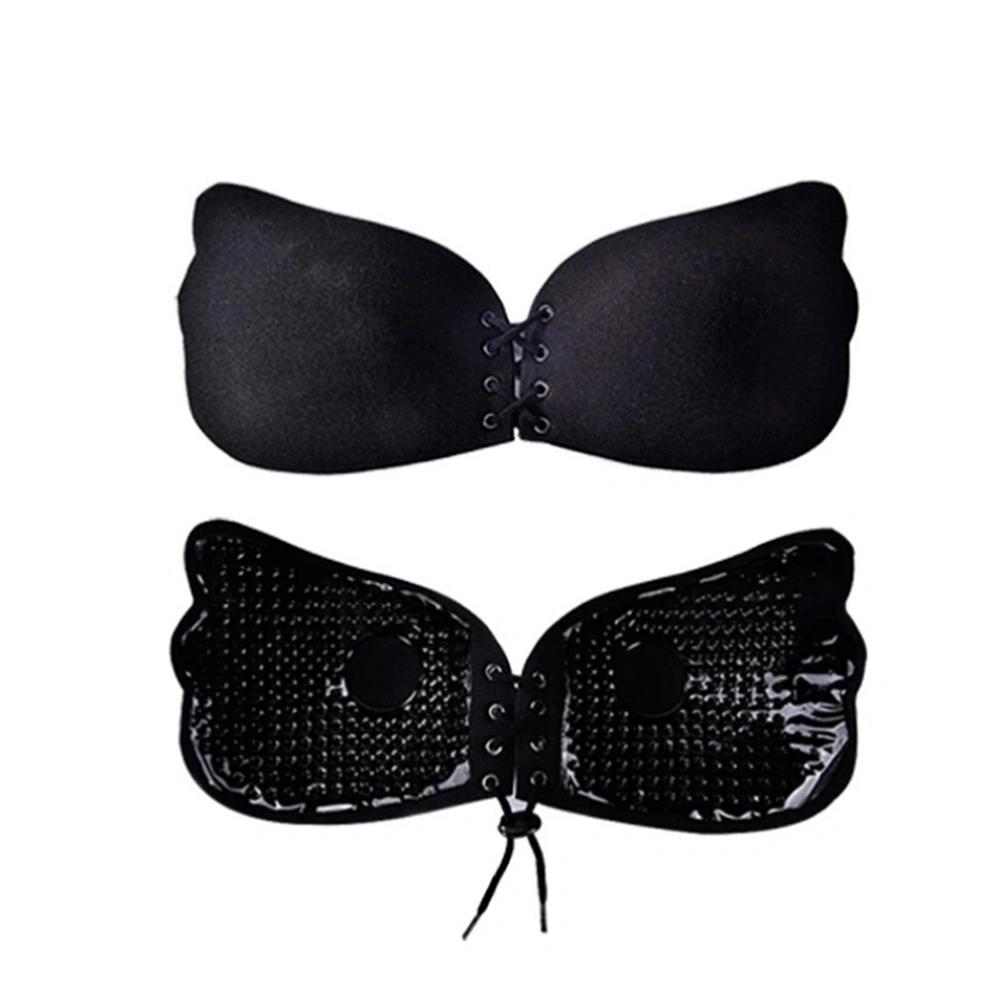 Summer Sexy Push up Drawstring Bra Cup B Silicone Self Adhesive Invisible Bra (Black)