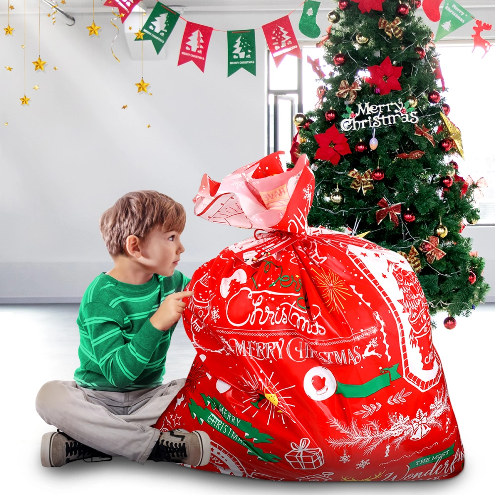 Cabilock 4pcs Christmas Gift Bags Large Festive Xmas Goody Bags with 4 Gift Cards and 4 Tie Ropes Christmas Wrapping Bags Presents Candies Storage Pouches for Christmas Party Favors