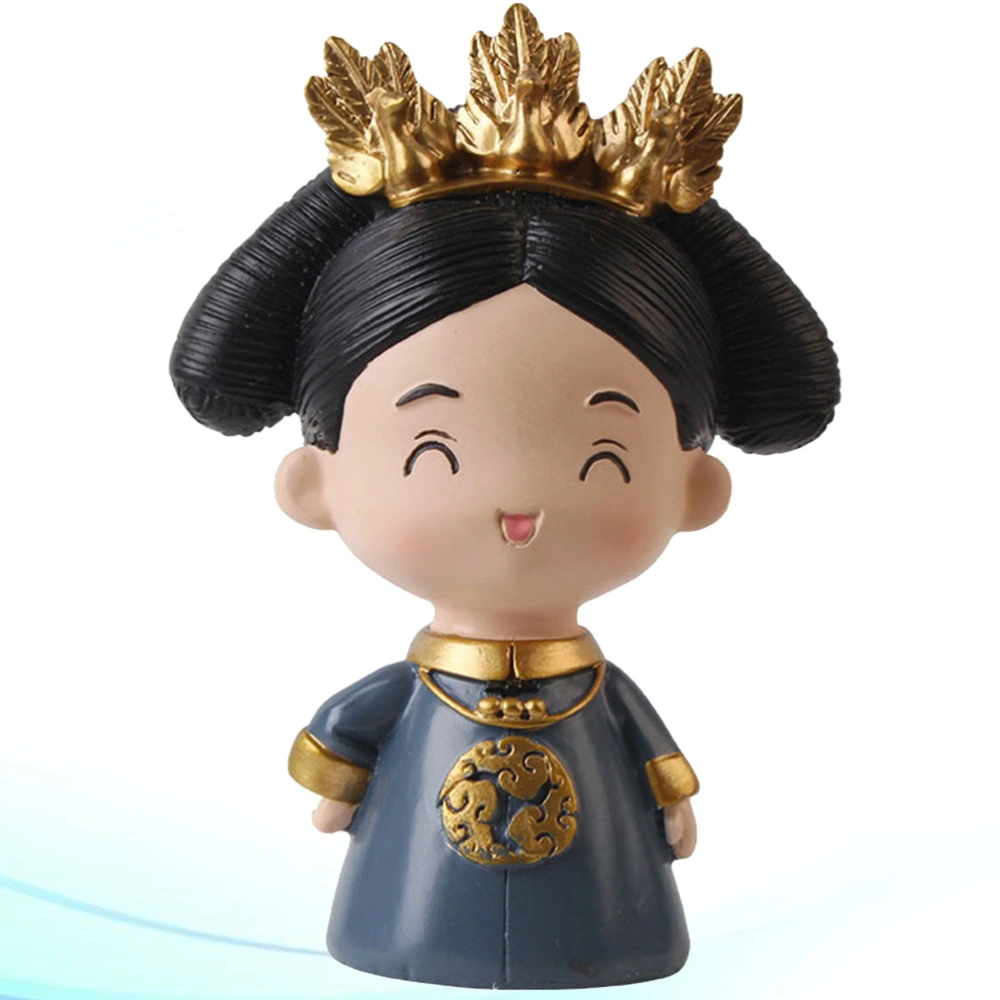 Chinese Queen Desktop Ornament Cake Toppers Decoration Resin Style Adornment Figurines Gift for Home Store (Dark Blue)