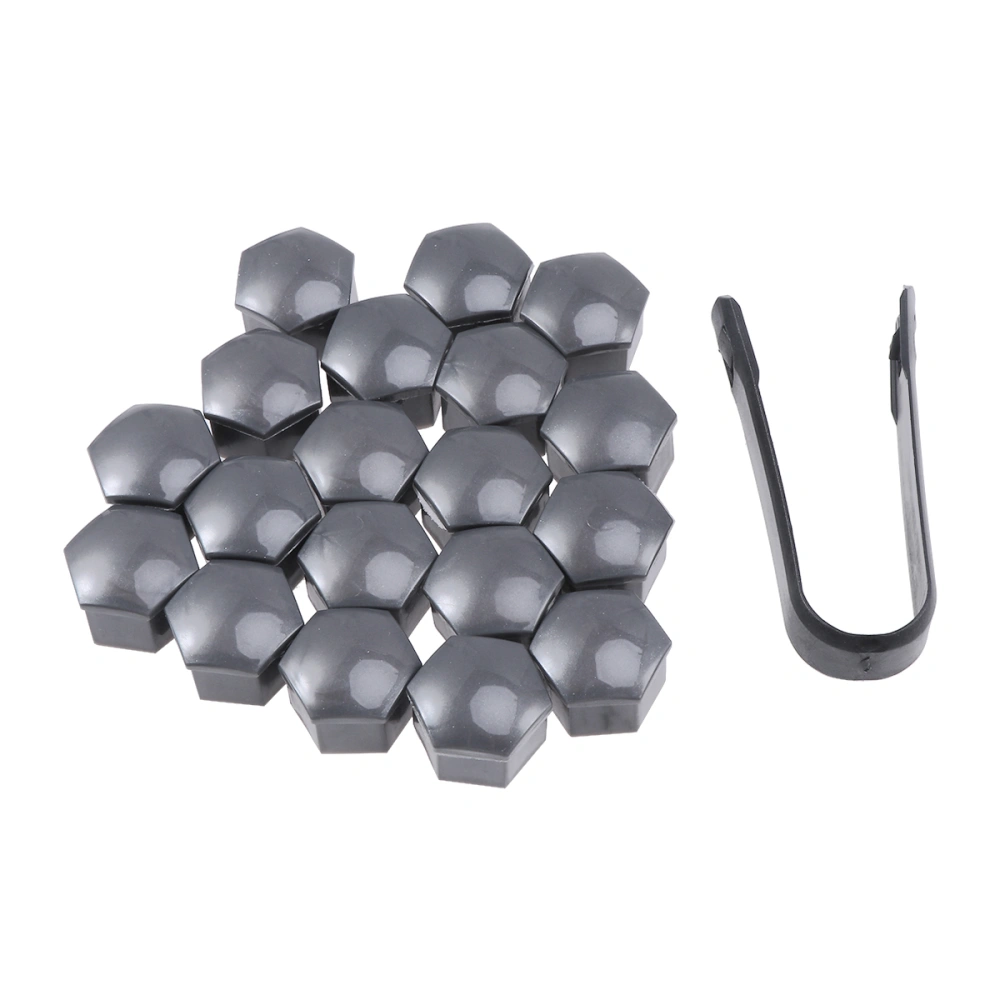 21 in 1 Hexagonal Wheel Lug Nut Covers Bolts Covers Screw Protect Caps 17mm with Clips (Grey)