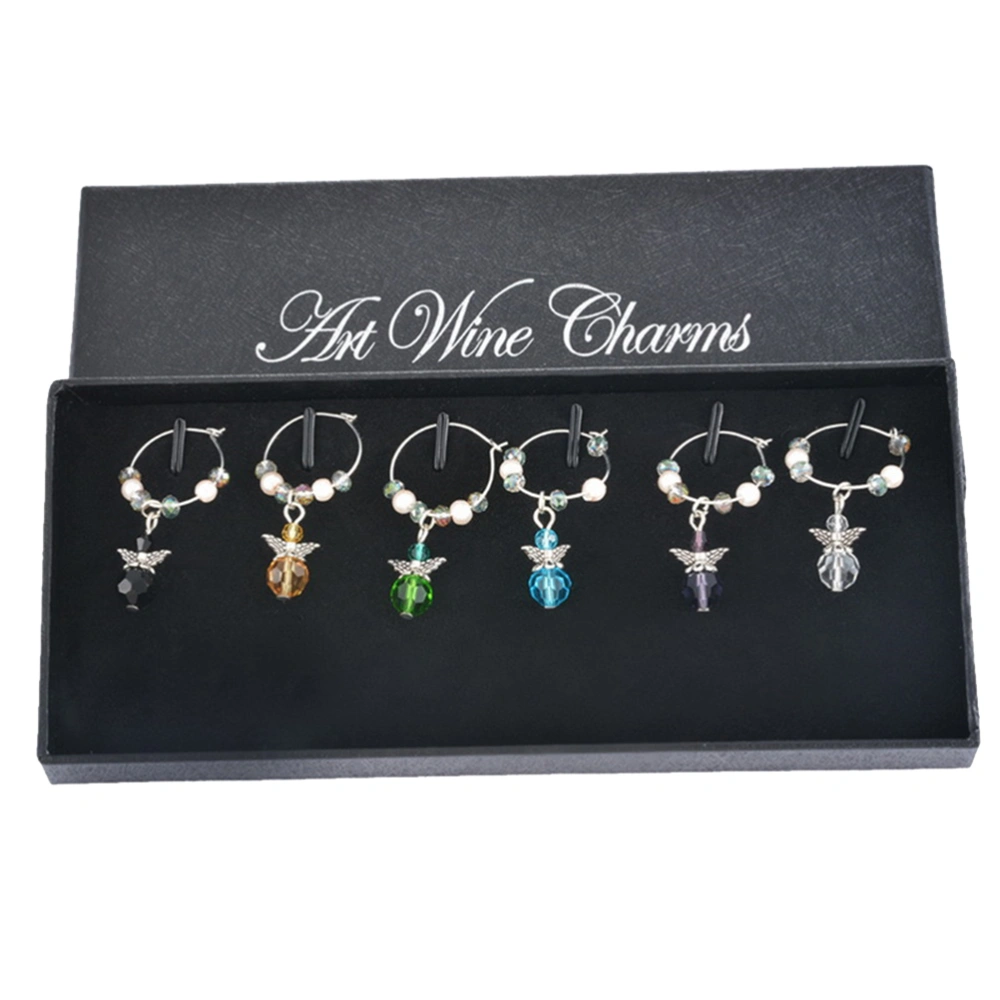 6pcs Delicate Christmas Glass Charms Wine Glass Alloy Pendant Goblet Crystal Bead Rings for Home Bar Restaurant