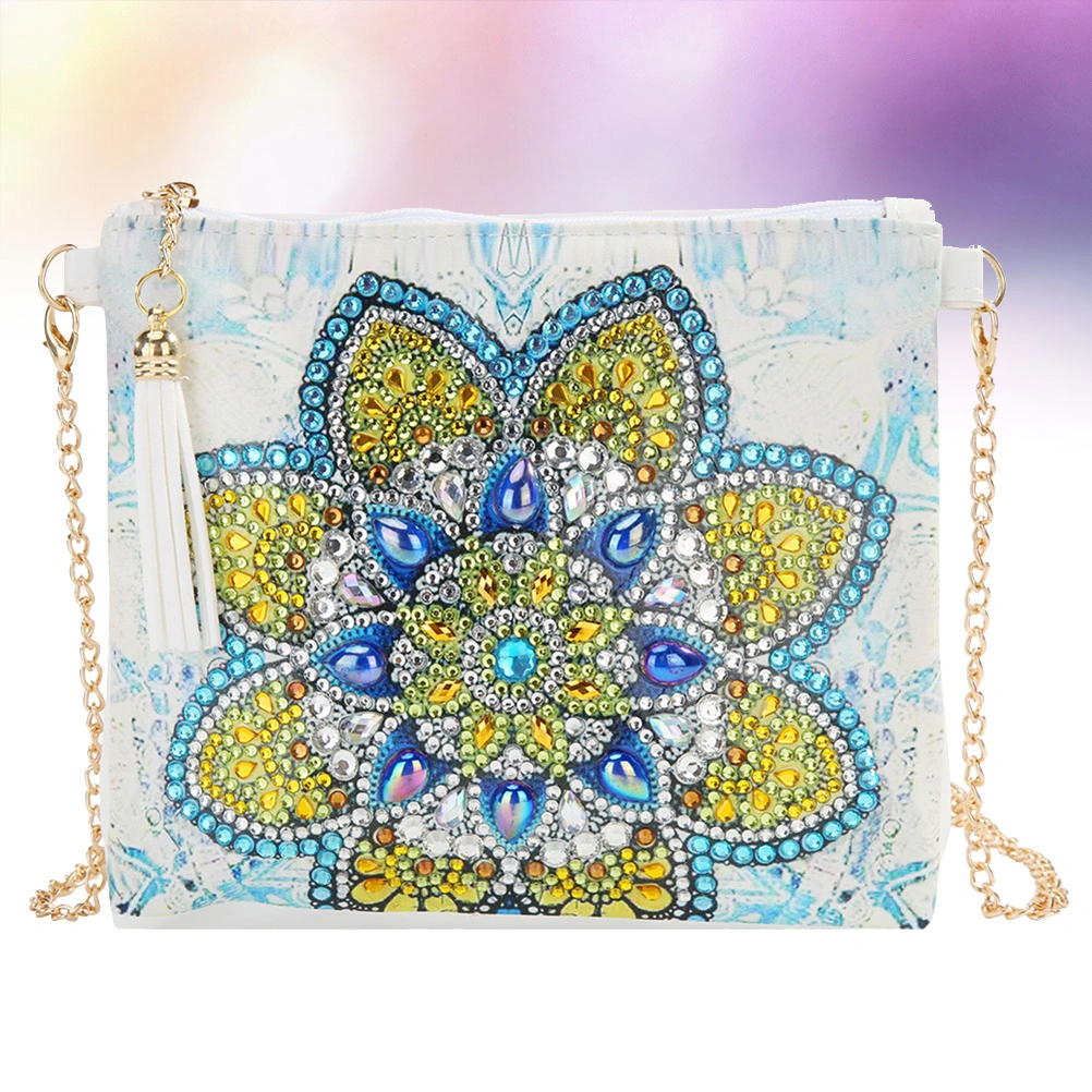 Datura Flower Pattern DIY Rhinestone Painting Shoulder Pouch DIY Handmade Shoulder Pouch Chain Bag Fashion Handbag Lady Outdoor Tote Bag