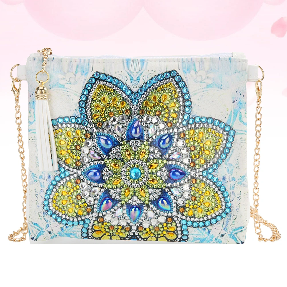 Datura Flower Pattern DIY Rhinestone Painting Shoulder Pouch DIY Handmade Shoulder Pouch Chain Bag Fashion Handbag Lady Outdoor Tote Bag