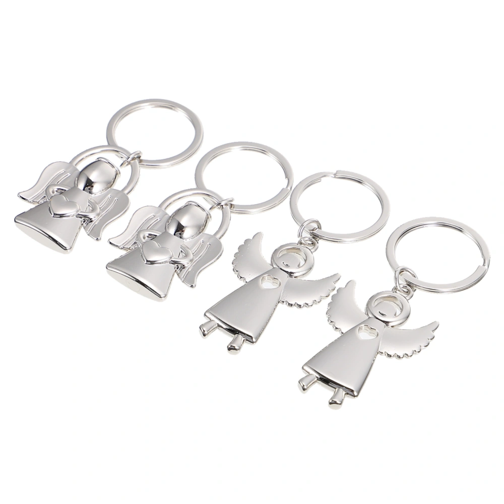 1 Set 4 Pcs Mother's Day Gifts Heart Angel Key Chains Lovely Angel Key Rings