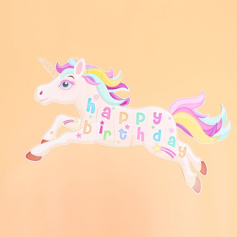 Birthday Party Banner Pull Flag Wall Decoration Unicorn Themed Design for Party (Assorted Color)