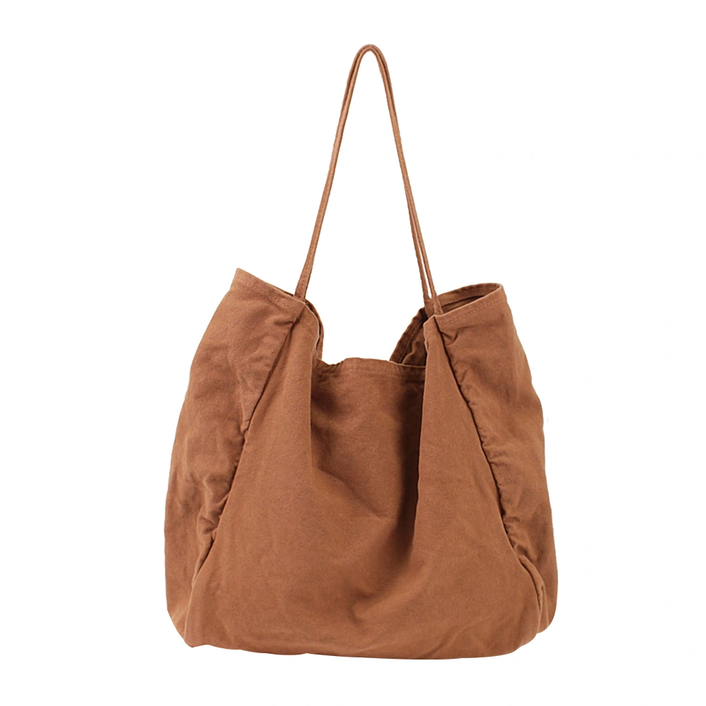 Fashion Pure Color Canvas Bag Large Capacity Literary Shoulder Bag Simple Handbag Casual Shopping Bag (Brown)