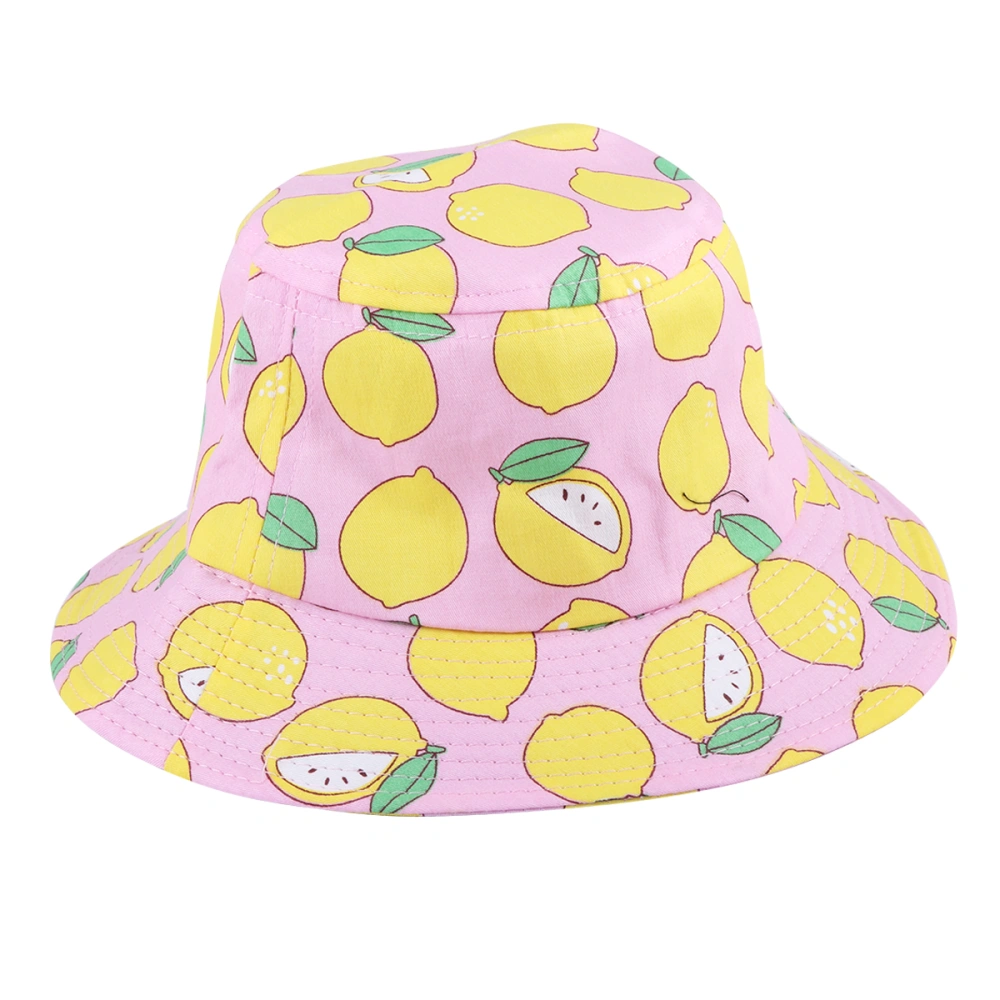 Summer Beach Foldable Sun Hat Outdoor Sun Protection Simple Style Casual Hat for Little Girls (Pink, Lemon Pattern)