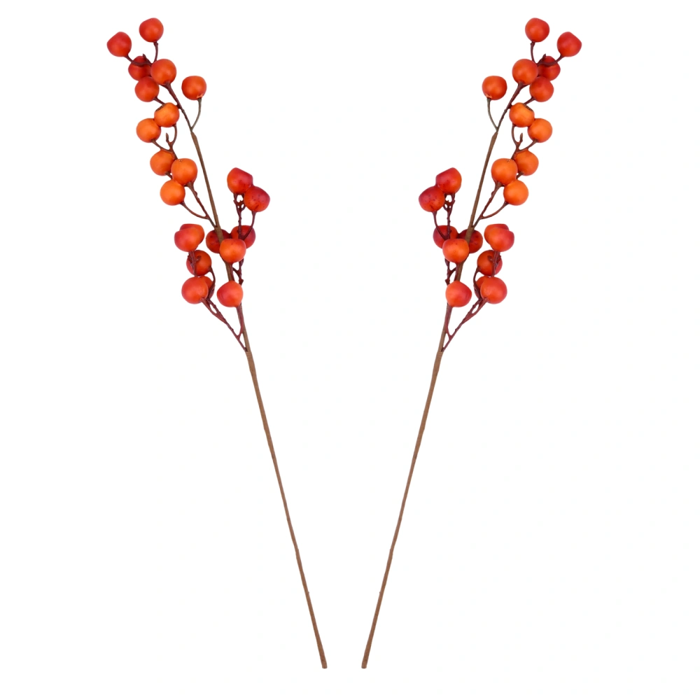 2pcs Artificial Holly Stem Plant Decoration Simulated Berry Branch (Orange)