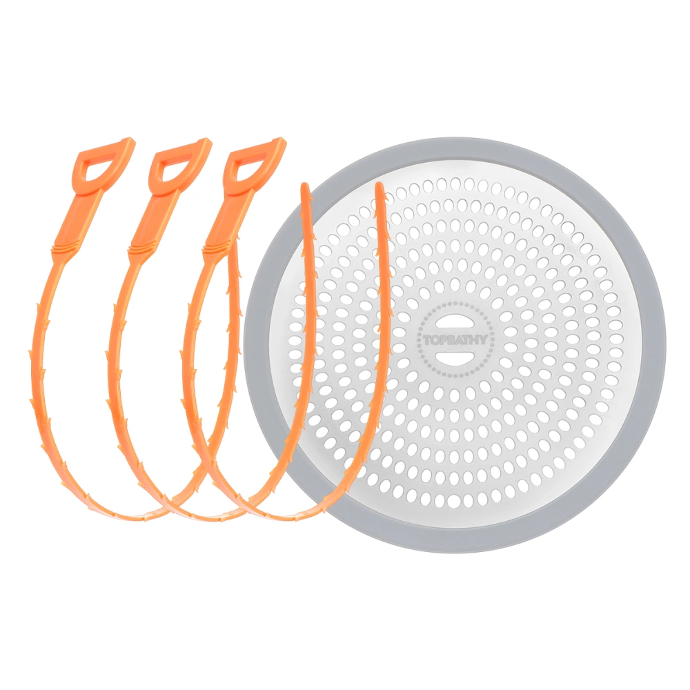 TOPBATHY 1PC Shower Hair Catcher and 3PCS Drain Clog Removers Strainer Cleaning Tool Set (Grey and Orange)