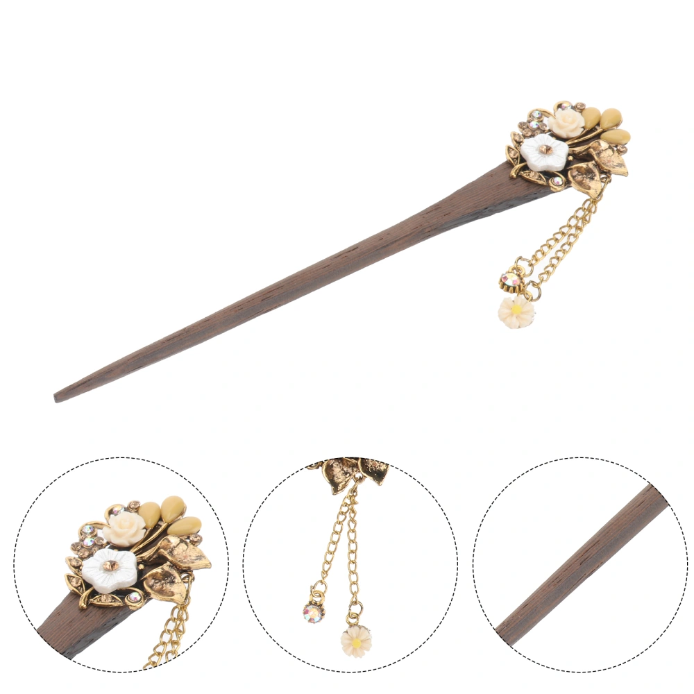 Stylish Wooden Hair Stick Vintage Bronze Hair Pin Traditional Flower Hairpin for Women Hair Styling (Coffee, Random Pattern)