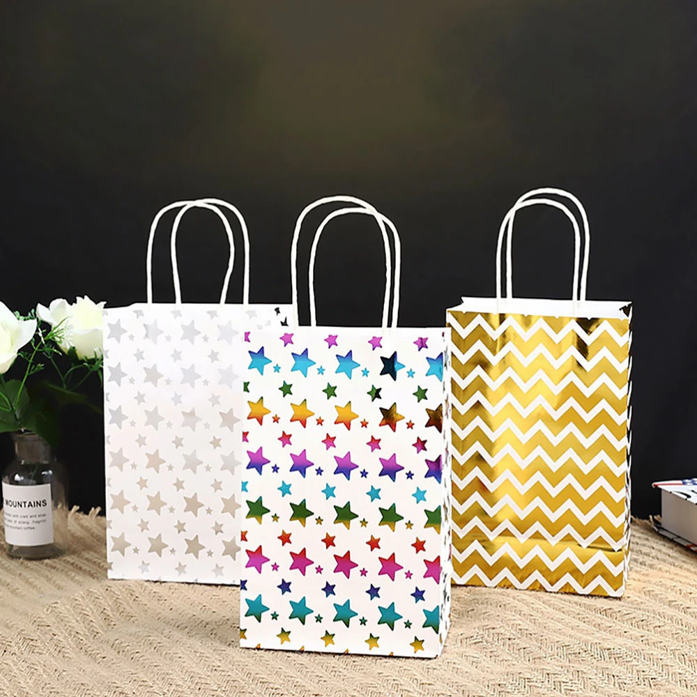 10pcs Exquisite Paper Handbag Kraft Paper Bag Paper Tote Bag Present Pouch