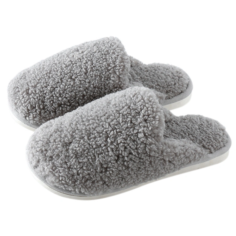 1Pair Men Thicken Plush Slippers Winter Non-Slip Slippers for Home