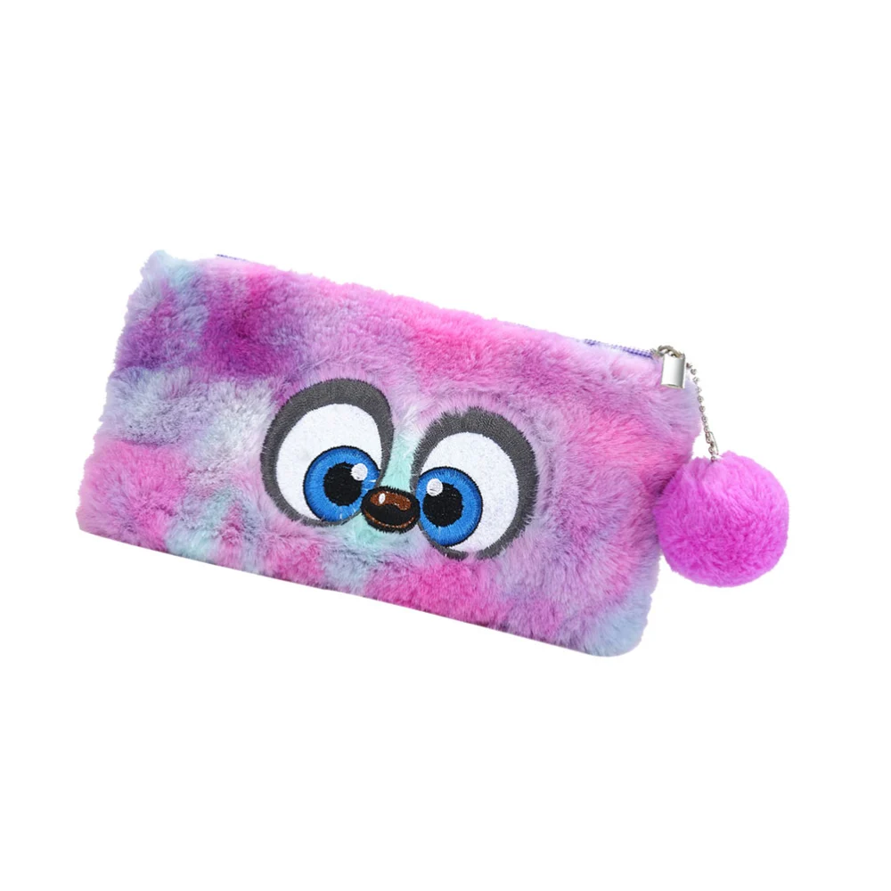 Purple Eye Design Plush Pencil Bag Stationery Storage Bag Cosmetic Pouch Coin Purse School Office Supplies