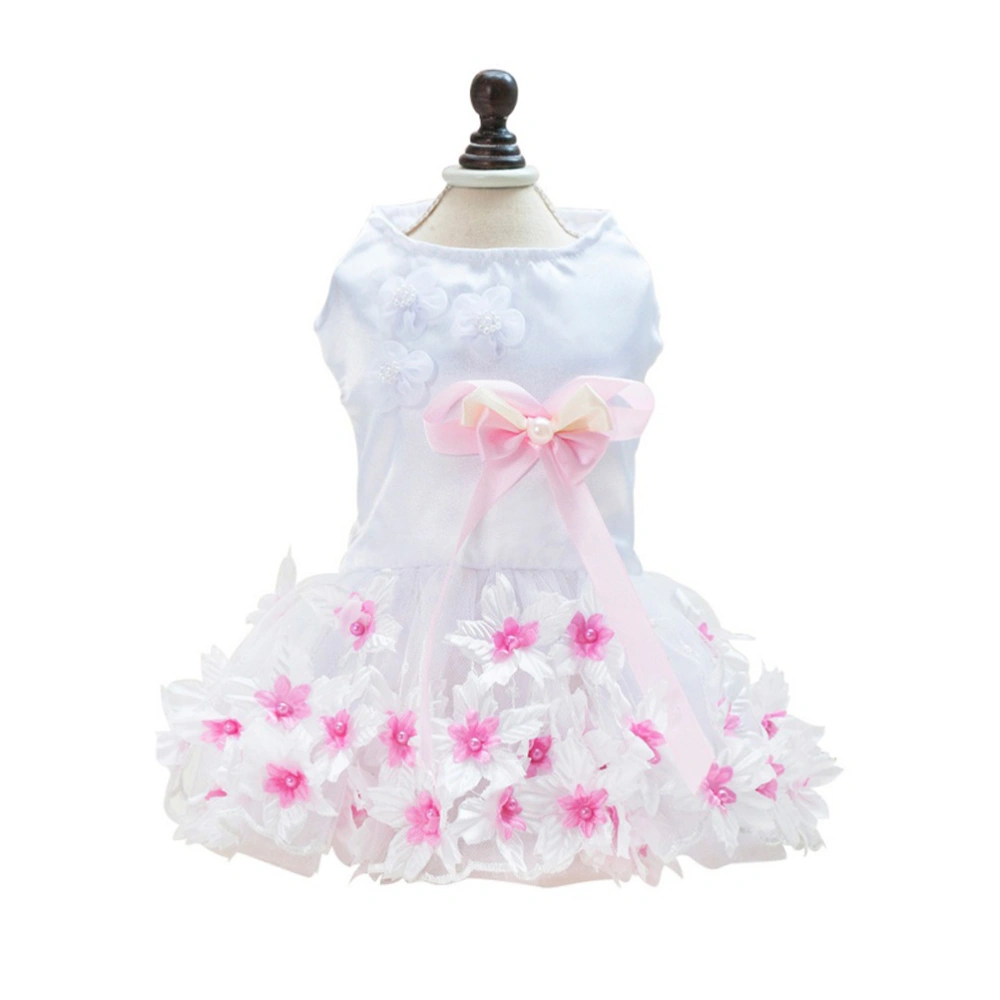 1PC Dog Dress Pet Floral Bowknot Fluffy Skirt Puppy Summer Vest Clothes Pink Size M