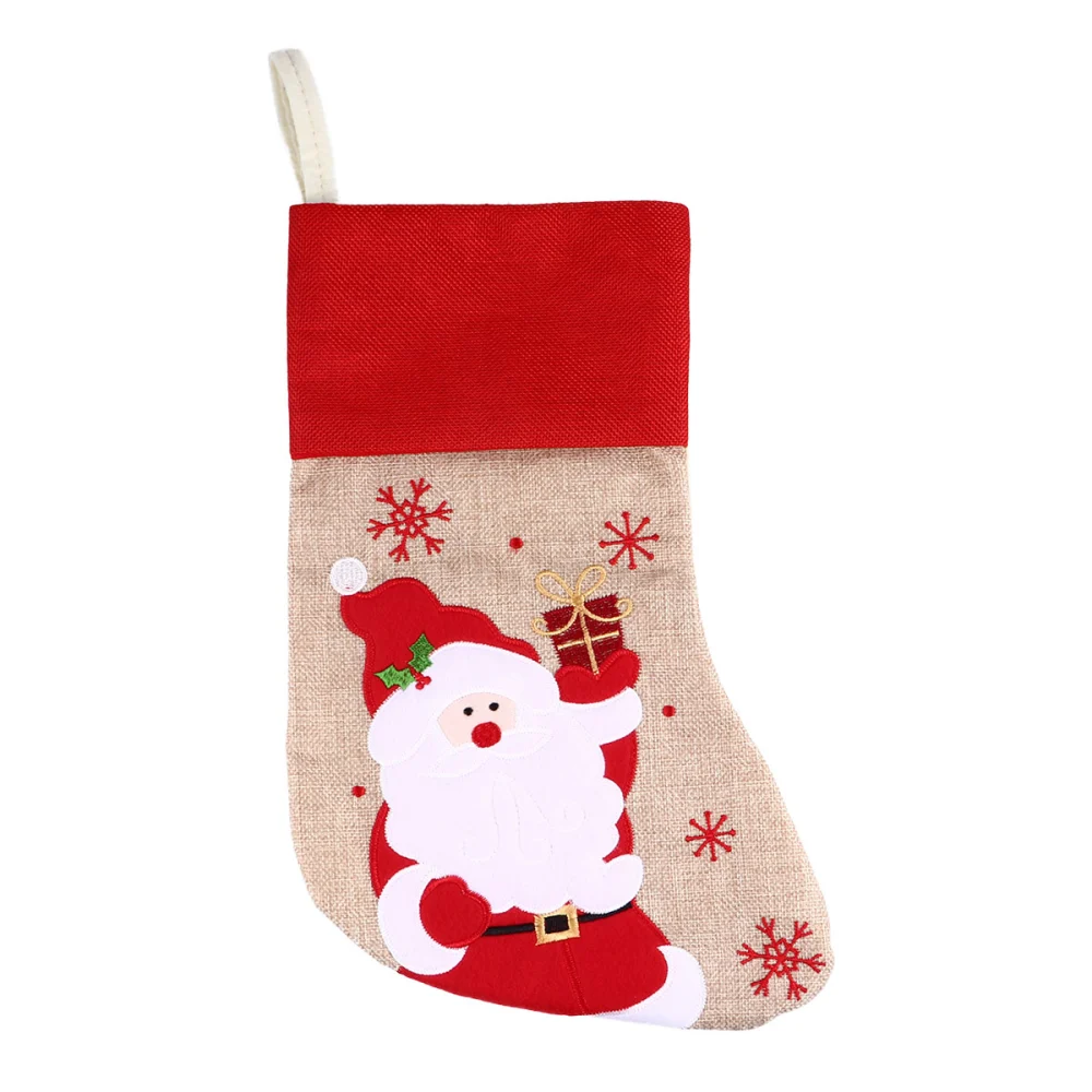 1 Pc Christmas Linen Snowflake Stocking Christmas Decoration (Assorted Color)