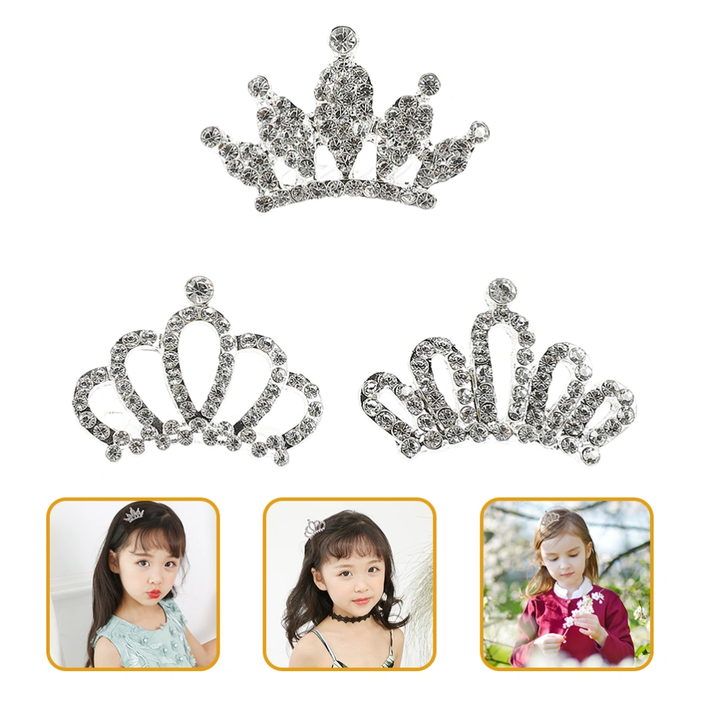 3Pcs Kids Rhinestone Tiaras Hair Comb Girls Hair Accessories Hair Piece Headpiece