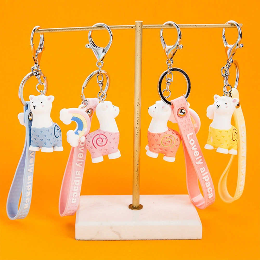 2pcs Pink Resin Keychains Adorable Alpaca Key Holder Rainbow Pendant Bag Hanging Decor Key Rings Craft Ornaments Gift