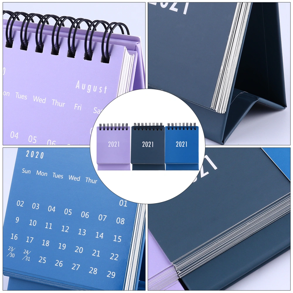 3Pcs Solid Color Mini Desktop 2021 Calendar Daily Schedule Planner Desk Calendar