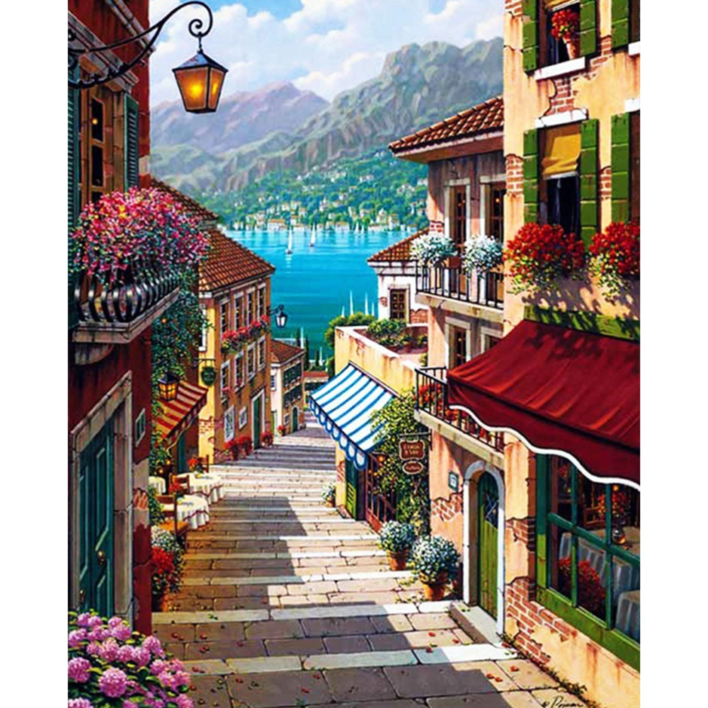 Framless Canvas Painting Oil Painting DIY Picture Drawing Coloring on Canvas Painting by Hand Wall Paint by Numbers Landscape