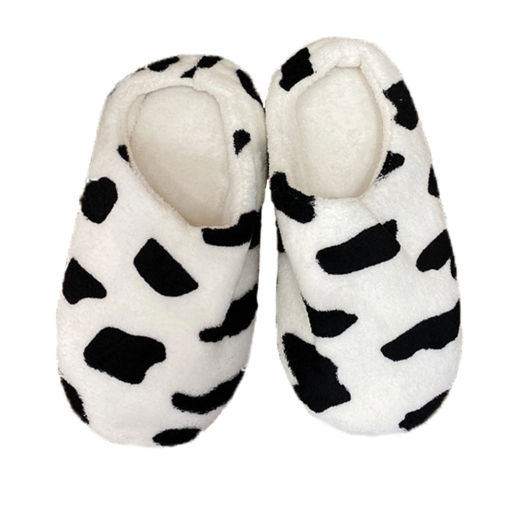 1 Pair of Cow Pattern Slippers Warm Slipper Students Slippers (Black,White)