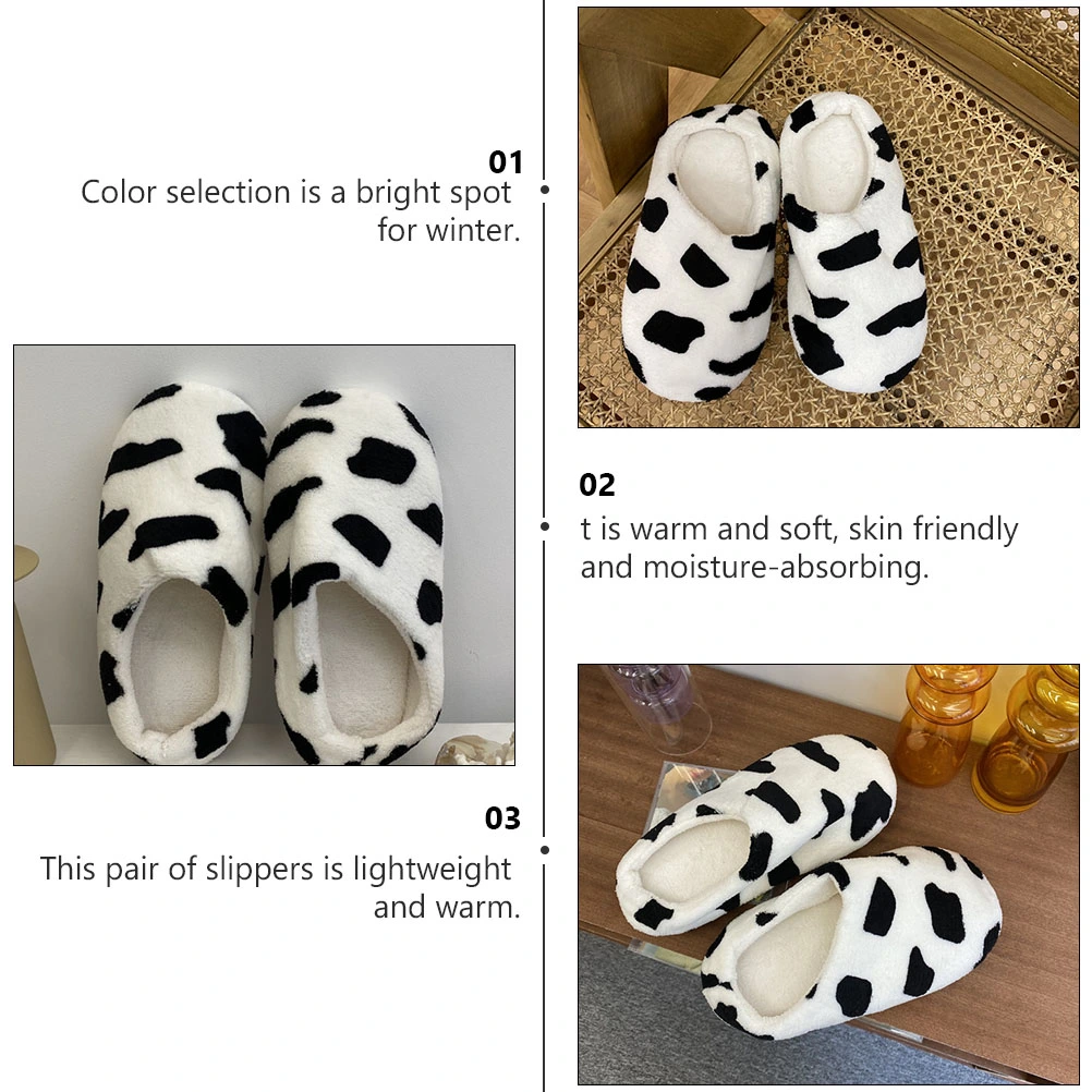 1 Pair of Cow Pattern Slippers Warm Slipper Students Slippers (Black,White)