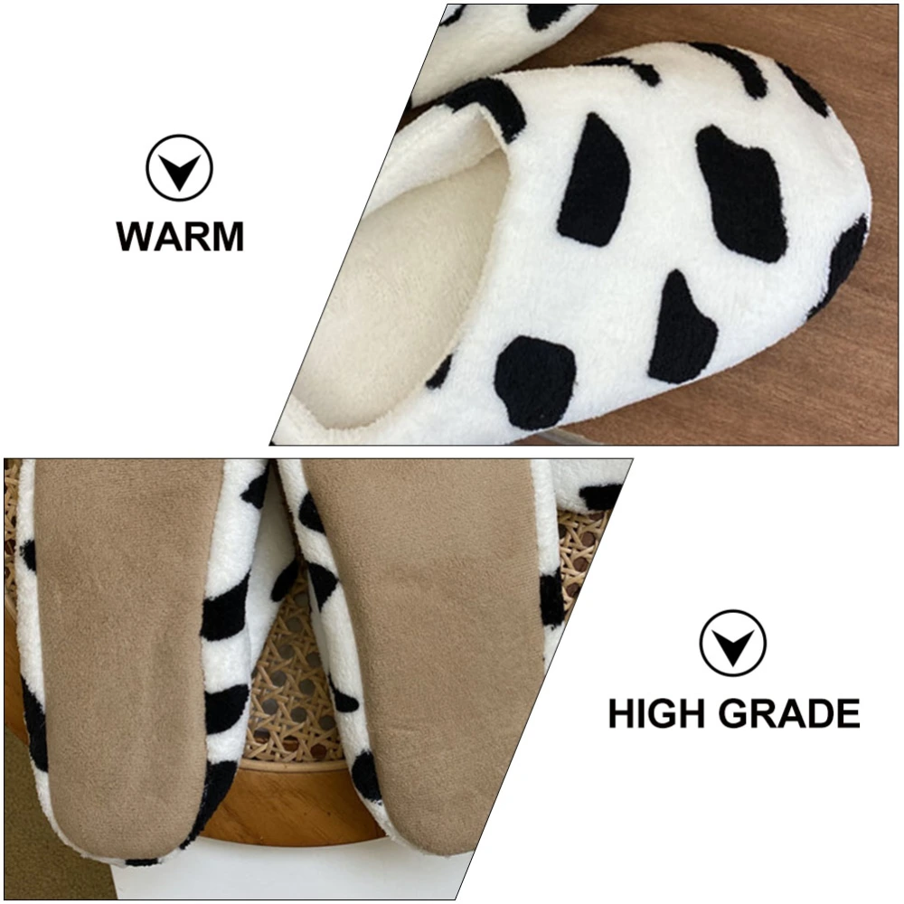 1 Pair of Cow Pattern Slippers Warm Slipper Students Slippers (Black,White)